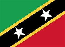 [ai] The flag of Saint Kitts and Nevis features a diagonal black stripe with two white stars, flanked by green and red triangular sections separated by yellow stripes.